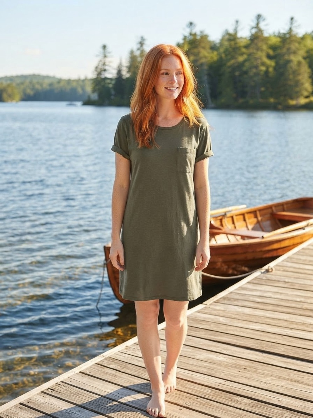 Eddie Bauer Olive Pocket Tee Dress — Women’s Short Sleeve